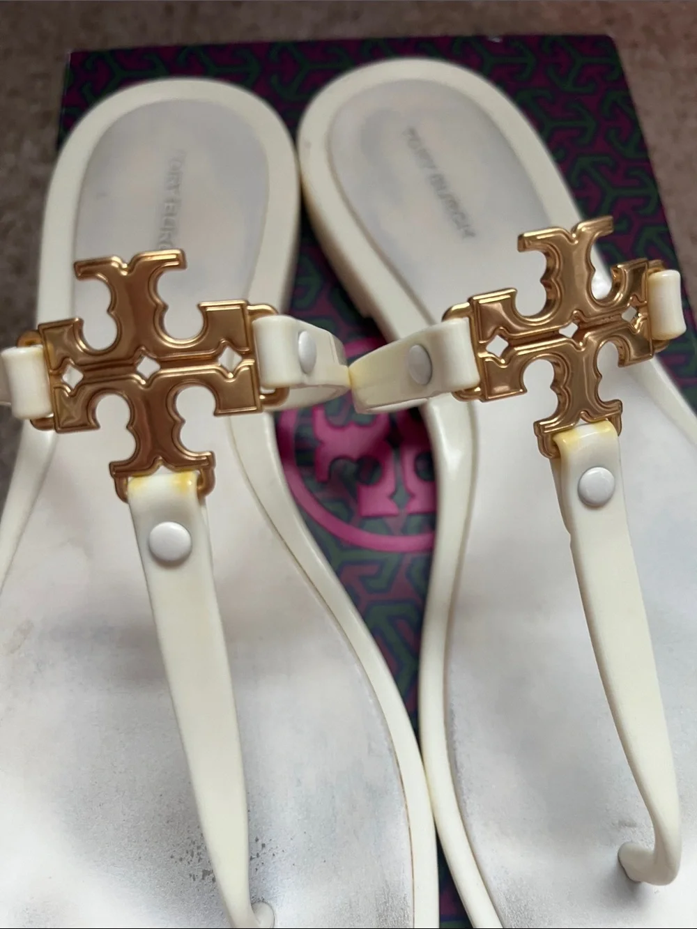 Tory Burch Ivory/Gold Roxanne Jelly sandals